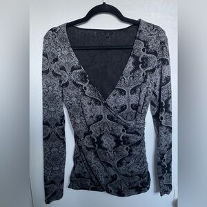 Unbranded | Black and Gray Patterned Wrapover Mesh Top